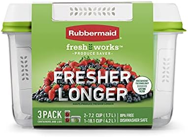 Rubbermaid FreshWorks Produce Saver, Medium and Large Produce Storage Containers, 6-Piece Set, 2: 7.2-Cup and 1: 18.1-Cup Container and Lids, Clear