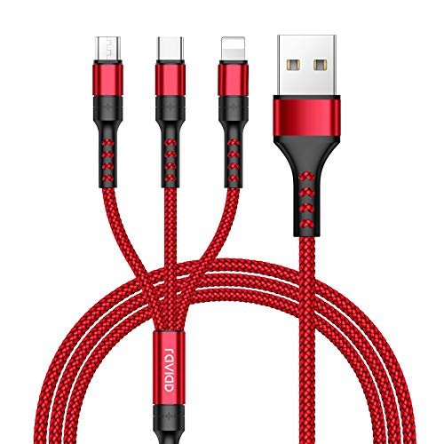 RAVIAD 3 en 1 Multi Cable de Carga, Nylon Multi USB Cargador Cable Múltiples Micro USB Tipo C Compatible con Samsung Galaxy S10/S9/S8/S7/S6, Huawei P30/P20/P10, Redmi Note 7/Mi A3/A2/A1