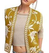 Yimoon Women's Floral Knit Embroidered Vest Y2K Sleeveless Open Front Cardigan Cropped Sweater Ve...