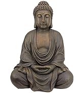 Design Toscano Meditative Buddha of the Grand Temple Garden Statue, Medium 26 Inch, Polyresin, Da...