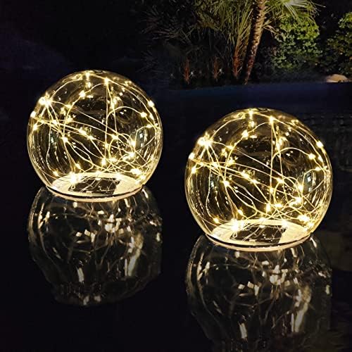 LENONE Solar Floating Pool Lights, Warm White LED Solar Glow Globe Pool Lights That Float, Auto ON/OFF Waterproof Pool Floating Lights, 7” Floating Lights for Pool Yard Party Christmas Decor(2 Pieces)