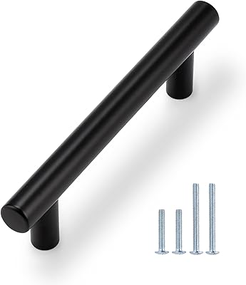 Probrico 5 Pack 3-3/4 Inch Kitchen Cabinet Handles, Black Cabinet Pulls Euro T Bar Dresser Pulls, Stainless Steel Kitchen Cabinet Hardware Drawer Handles, 6 Inch Length