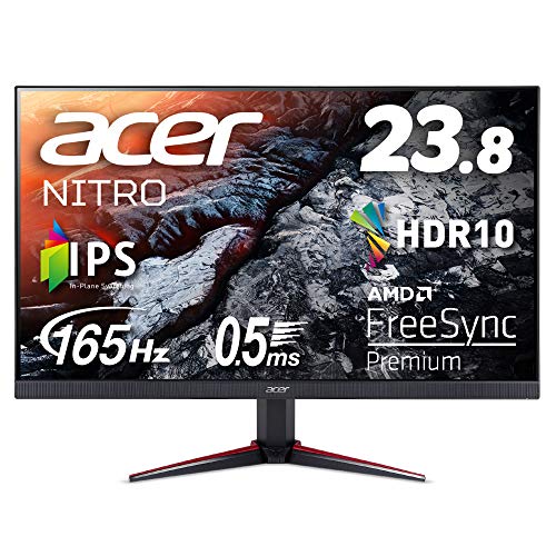 Acer ゲーミングモニター Nitro VG240YSbmiipfx 23.8インチ IPS 非光沢 フルHD 165Hz 0.5ms(GTG, Min.)HDMI AMD FreeSync™ Premium対応 HDR 10 スピーカー内蔵 VESAマウント対応 チルト フリッカーレス ブルーライト軽減