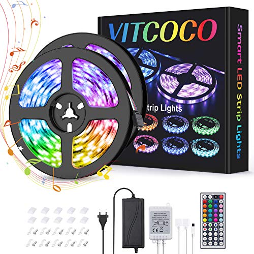 Tira Led 10m RGB, VITCOCO Luces de Tiras con control Remoto IR de 44 Teclas, 300 LEDs 5050 RGB, para Halloween, Navidad, Techo, Armario, Dormitorio, decoración de bar