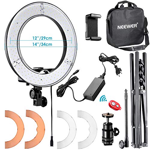 Neewer 36cm Exterior LED Anillo de Luz 36W 5500K con Soporte de Luz Kit: Tubo Filtro de Color Adaptador de Zapata Caliente Receptor Bluetooth para Disparo Cámara Youtube Video TikTok