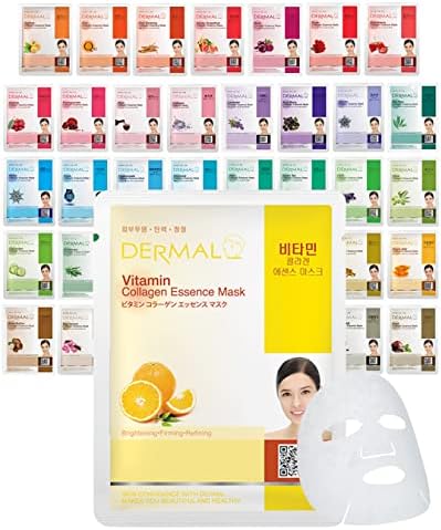 DERMAL 39 Combo Pack A Collagen Essence Korean Face Mask - Hydrating & Soothing Facial Mask with Panthenol - Hypoallergenic Self Care Sheet Mask for All Skin Types - Natural Home Spa Treatment Masks