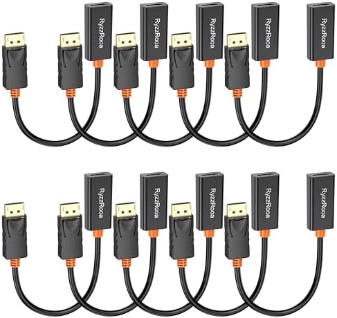 RyzzRooa DisplayPort to HDMI Adapter, 10 Pack, Gold-Plated Male Display Port to Female HDMI Adapter, Uni-Directional DP to HDMI Adapter Cable Compatible with PC, Laptop, Monitor, Projector