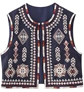 Yimoon Women's Vintage Floral Embroidered Vest Boho Casual Open Front Sleeveless Cardigan Waistco...