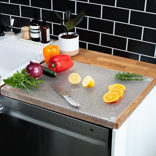 Acrylic Cutting Board With Counter Lip 24" x 18" | Extra Large Textured Acrylic Cutting Board For Kitchen Countertop | Non-Slip Clear Cutting Board With Lip | Over The Counter Cutting Board (24 x 18")