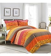 Lush Decor Royal Empire Reversible 3 Piece Cotton Duvet Cover Set, Full/Queen, Tangerine