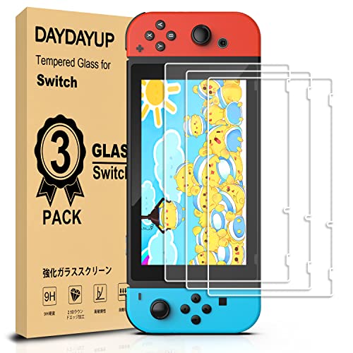 daydayup 3piezas Protector de Pantalla para Nintendo Switch Cristal Templado Pantalla,fácil instalación Sin Burbujas, HD, a Prueba de Rotura, arañazos-Resistente