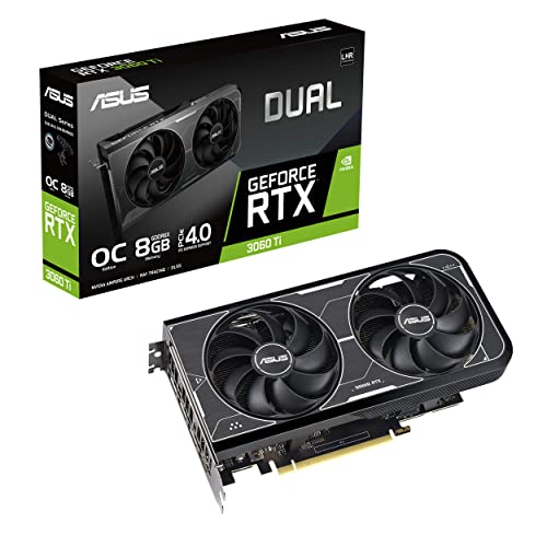 ASUS Dual NVIDIA GeForce RTX 3060 Ti OC Edition - Tarjeta Gráfica (PCIe 4.0, 8GB GDDR6X, HDMI 2.1, DisplayPort 1.4a, diseño de 2 ranuras, ventilador Axial-tech, tecnología 0dB)