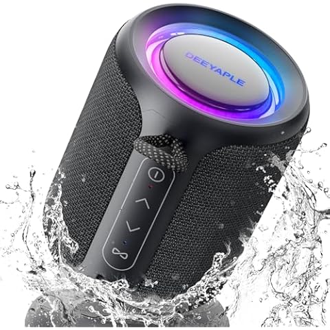 Bluetooth Speaker Wireless,IP67 Waterproof & Dustproof Portable Speaker with Lights,15W Loud Stereo Sound,500mAh Battery All Day Playtime, TWS Pairing, BT5.3,for Home/Party/Outdoor/Beach (Black)