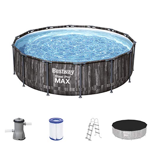 Bestway Steel Pro MAX™ Frame - Piscina Redonda (427 x 107 cm, con Bomba de Filtro, Efecto Madera)