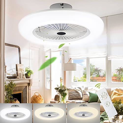 SWANEW 80W Ventilador De Techo Con LED, Temperatura de Color y 3 Velocidades Ajustable, Con Mando a distancia Ventilador Luz Techo-aspas Plafones para Dormitorio Sala Comedor 2700K-6500K(φ55CM)