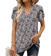 ROSELINLIN Womens Petal Sleeve Tops Summer Short Sleeve Tunic Tops V Neck Loose Fit Lightweight T...