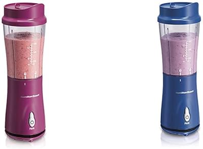 Hamilton Beach Personal Blender for Shakes and Smoothies with 14oz Travel Cup and Lid, Raspberry (51131) & Hamilton Beach Personal Smoothie Blender With 14 Oz Travel Cup And Lid, Blue 51132