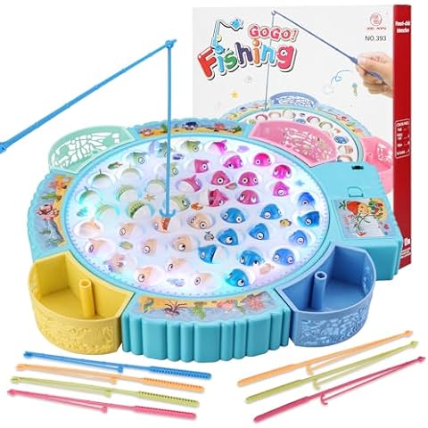 Light Up Fishing Game Toys, Rotating Board Game with Music Including 45 Fishes and ...