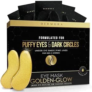 DERMORA Golden Glow Under Eye Patches (20 Pairs Eye Gels) - Rejuvenating Treatment for Dark Circles, Puffy Eyes, Refreshing, Revitalizing, Travel, Wrinkles