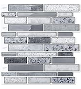 Art3d Peel and Stick Brick Kitchen Backsplash Self-Adhesive Wall Tile Stone Design, 10 Sheets (Grey)