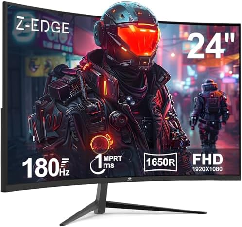 Z-Edge 24-inch Curved Gaming Monitor 180Hz Refresh Rate, 1ms MPRT, FHD 1080 Gaming Monitor, R1650 Curved, UG24 AMD Freesync Premium Display