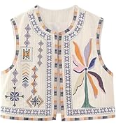 Yimoon Women's Vintage Floral Embroidered Vest Boho Casual Open Front Sleeveless Cardigan Waistcoat