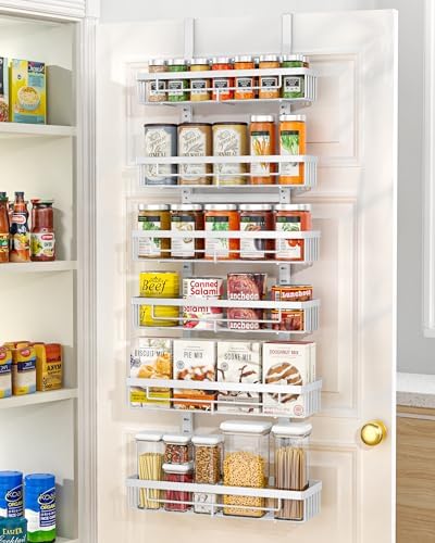 Moforoco White Over the Door Pantry Organizers and Storage, Hanging Can Kitchen Basket Organization, Wall Spice Rack Behind Cabinet Door Seasoning Shelves, Back of Home Bathroom Bedroom Door