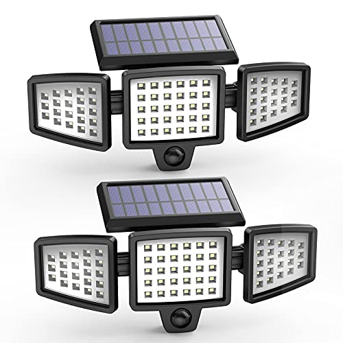 Luz Solar Exteriores, Lámpara de pared Solar con 3 cabezas de 3 modos , Iluminación Inteligente con Sensor de Movimiento, Luz Solar 270° Rango de iluminación Impermeable IP65 para Jardín/Garaje