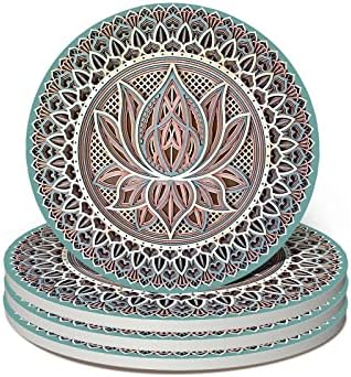 Mandala Coasters for Drinks,Doawbang Absorbent Ceramic Stone Coasters Set of 4 Cork Base Marble Art Cups Table Mats for Home Decor (Green)