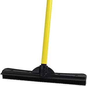FURemover Original Indoor Pet Hair Rubber Broom with Carpet Rake and Squeegee, Black and Yellow