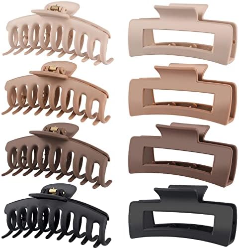 LuSeren Hair Clips for Women 4.3 Inch Large Hair Claw Clips for Women Thin Thick Curly Hair, Big Matte Banana Clips,Strong Hold jaw clips,Neutral Colors