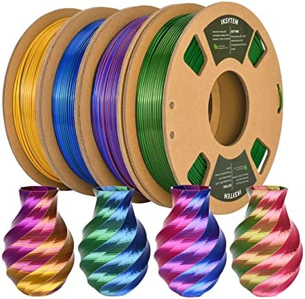 IKSYTEM 3D Printer Filament Bundle, Dual Color Filament, Silk PLA Filament 1.75mm Bundle, Silk Gold Purple, Silk Red Green, Silk Blue Green, Silk Red Blue, 3D Printing Filament, 250gX 4 PLA Spools