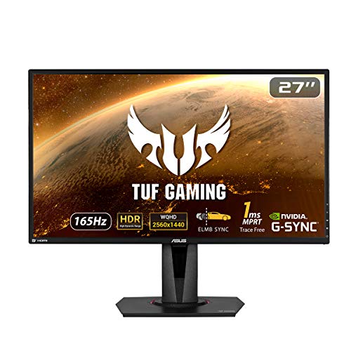 ASUS TUF Gaming VG27AQ HDR Monitor para juegos - 27 pulgadas WQHD (2560 x 1440, IPS, 165Hz *, ELMB Sync, Compatible con G-SYNC, Adaptive-sync, 1 ms, HDR10) Negro