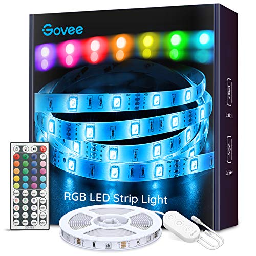 Govee Tira LED, Luces LED RGB Decorativas 5m con Control Remoto y Caja de Control, Tiras LED Adhesivas 12 V con 20 Colores y 6 Modos de Escena para Decoracion de Habitación, Pared, Techo