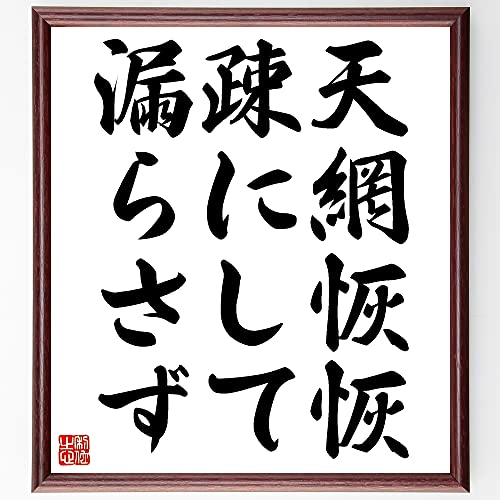 名言「天網恢恢疎にして漏らさず」額付き書道色紙／受注後直筆（千言堂）Z4240