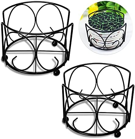 Ruksifg Metal Coaster Holder Round Drink Coaster Holder without Coasters - 2pcs Large Capcity Hold Up to 6-8 Coasters