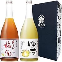 梅乃宿 あらごし梅酒 ゆず酒 セット品 720ml×2本 箱入れ ギフト 飲み比べ プレゼント リキュール 果実酒 日本酒 柚子酒 デザート酒 国産 果肉 果汁 アルコール 8度 お取り寄せ 贈り物 贈答 手土産 ゆず