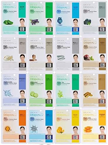 DERMAL 16 Combo Pack A Collagen Essencce Korean Face Mask - Hydrating & Soothing Facial Mask with Panthenol - Hypoallergenic Self Care Sheet Mask for All Skin Types - Natural Home Spa Treatment Masks