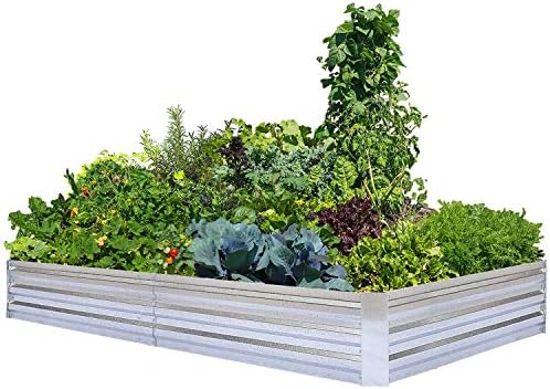 FOYUEE Galvanized Raised Garden Beds for Vegetables Large Metal Planter Box Steel Kit Flower Herb, 8x4x1ft