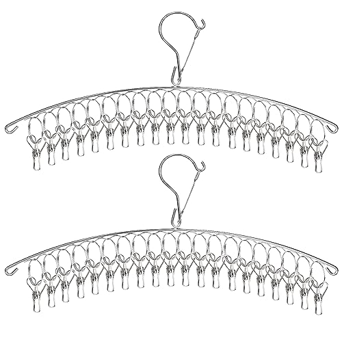 Rayong Secador de calcetines de acero inoxidable, 2 unidades, soporte para calcetines, tendedero para ropa, tendedero pequeño, resistente al viento, estante de secado con 40 clips para calcetines,