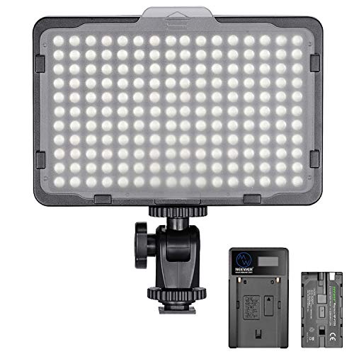 Neewer Regulable 176 LED Luz de Video 5600K en Panel de Luz de Cámara con 2200mAh Batería y Cargador USB para Canon, Nikon, Pentax, Panasonic, Sony y Otras Cámaras Digitales SLR para Fotografía