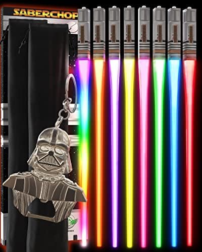 Lightsaber Chopsticks Light Up Star Wars LED Reusable 8 Color Modes 4 PAIRS FREE Darth Vader Keychain Bottle Opener