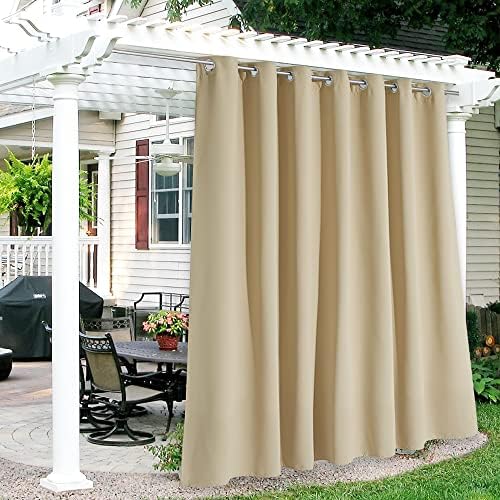 RYB HOME Extra Wide Outdoor Curtains for Patio Waterproof Windproof Blackout Curtains for Porch Pergola Arbor Lanai Pool House Outside Deck, 100 inch Width x 84 inch Length, 1 Pc, Biscotti Beige