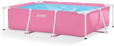 Intex 7' x 4' x 24" Rectangular Metal Frame Above Ground Outdoor Swimming Pool, Pink