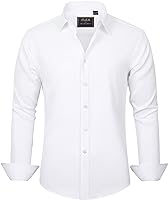 J.VER Men's Dress Shirts Solid Long Sleeve Stretch Wrinkle-Free Formal Shirt Business Casual Button Down Shirts