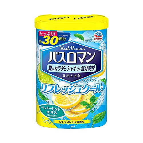 【医薬部外品】バスロマン リフレッシュクール 薬用 入浴剤 お肌さっぱり&心地よい清涼感 [600g] 夏のカラダにシャキッと気分爽快 (シトラスレモンの香り)クールタイプ (アース製薬)