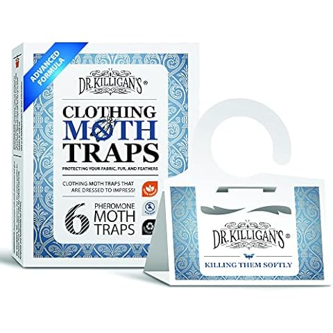 Dr. Killigan's Premium Clothing Moth Traps with Pheromones Prime | Organic Clothes Moth Trap with Lure for Closets & Carpet | Moth Treatment & Prevention | Case Making & Web Spinning (6 Pack, White)