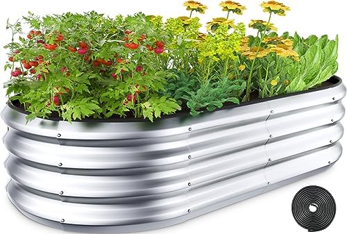 Winpull Raised Garden Bed Kit, Large Galvanized Raised Garden Beds Outdoor Planter Box with Safety Edging and Gloves, Metal Raised Beds for Gardening Vegetables Fruits and Flowers (4x2x1Ft)