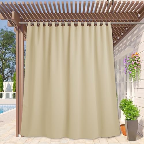 RYB HOME Wide Outdoor Curtains - Heat & Light Block Out Stain Proof Patio Curtain Outdoor Outside Deor Privacy for Pavilion Porch Backyard, 100 inch Wide x 84 inch Long, Cream Beige