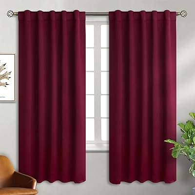 BGment Rod Pocket and Back Tab Blackout Curtains for Bedroom - Christmas Thermal Insulated Room Darkening Curtains for Living Room, 2 Window Curtain Panels (42 x 72 Inch, Burgundy Red)